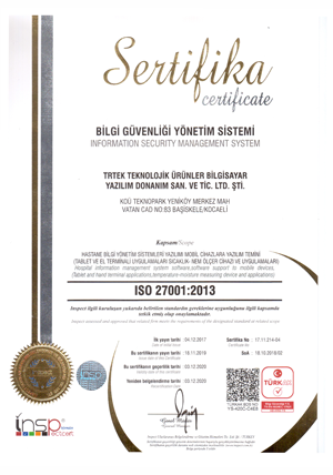 ISO 27001:2013 Bilgi Güvenliği Yönetim Sistemi Belgesi